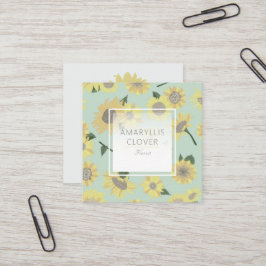 Tarjeta De Visita Cuadrada Flores pintadas de girasol azul amarillento