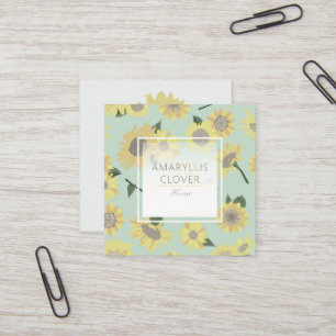 Tarjeta De Visita Cuadrada Flores pintadas de girasol azul amarillento