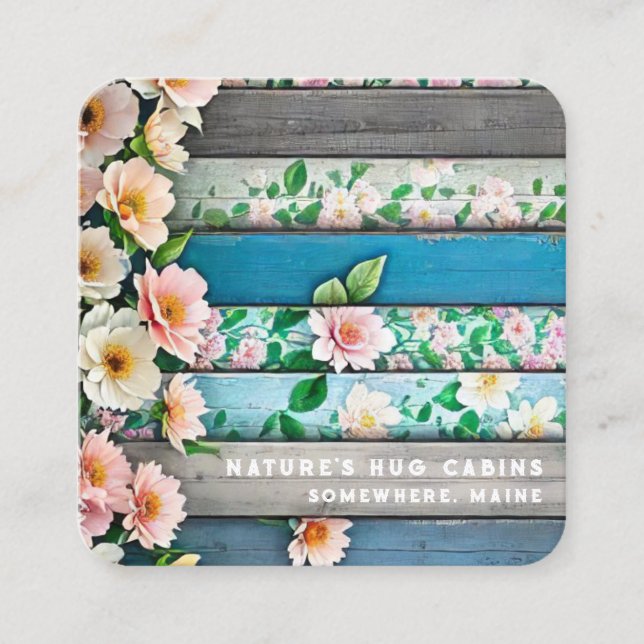 Tarjeta De Visita Cuadrada *~* Flores QR AP49 con problemas Madera Pastel (Anverso)