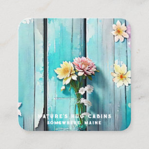 Tarjeta De Visita Cuadrada *~* Flores QR AP49 con problemas Madera Pastel