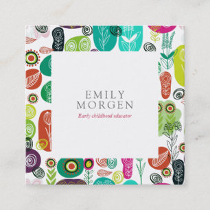 Tarjeta De Visita Cuadrada Flores retro de mano suave dibujando educación inf