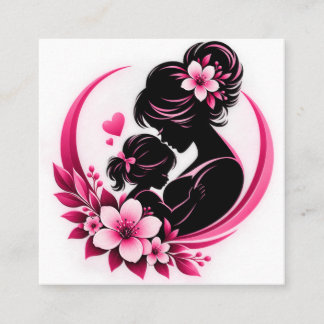 Tarjeta De Visita Cuadrada Flores rosadas elegantes Maternidad Amor Mujeres