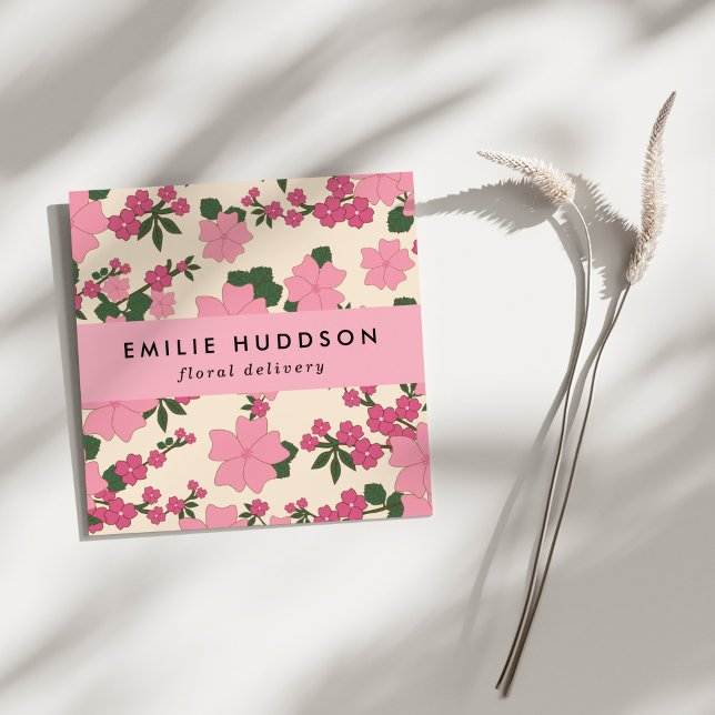 Tarjeta De Visita Cuadrada Flores rosas, motivos florales, florística, flor (Subido por el creador)