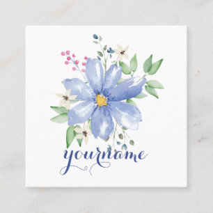 Tarjeta De Visita Cuadrada Flores salvajes azules monográficas florales pers