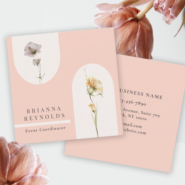 Tarjeta De Visita Cuadrada Flores salvajes Boho moderno simple en rosa suave (Subido por el creador)