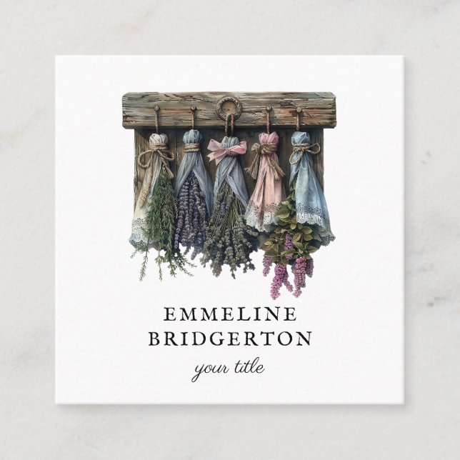 Tarjeta De Visita Cuadrada Flores secas y colgantes rusticas (Anverso)