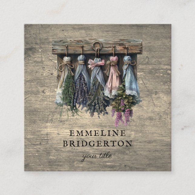 Tarjeta De Visita Cuadrada Flores secas y colgantes rusticas (Anverso)