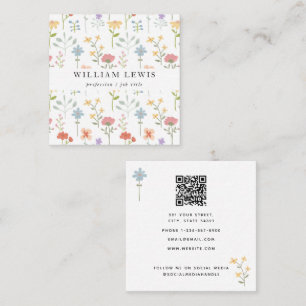 Tarjeta De Visita Cuadrada Flores silvestres acuáticas Floral Código QR Medio