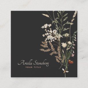 Tarjeta De Visita Cuadrada Flores silvestres brillantes   Floral sobre negro