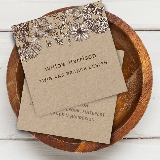 Tarjeta De Visita Cuadrada Flores Silvestres Caprichosas Rústicas (Rustic Whimsical Wildflowers Square Business Card)