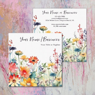 Tarjeta De Visita Cuadrada Flores silvestres coloridas Flores vibrantes Jardí