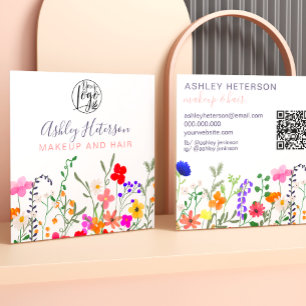 Tarjeta De Visita Cuadrada Flores silvestres logotipo de código qr pastel maq