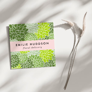 Tarjeta De Visita Cuadrada Flores verdes de Dahlia, Floristería, Flores