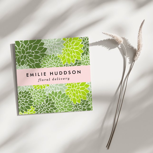 Tarjeta De Visita Cuadrada Flores verdes de Dahlia, Floristería, Flores (Subido por el creador)