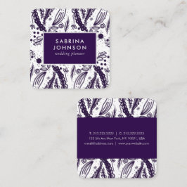 Tarjeta De Visita Cuadrada Flores violetas patrón de puntos de polka