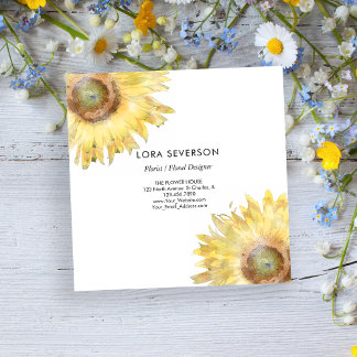 Tarjeta De Visita Cuadrada Florismo de color amarillo girasol
