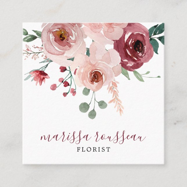 Tarjeta De Visita Cuadrada Florist Floral Botanical Square Business Card (Anverso)
