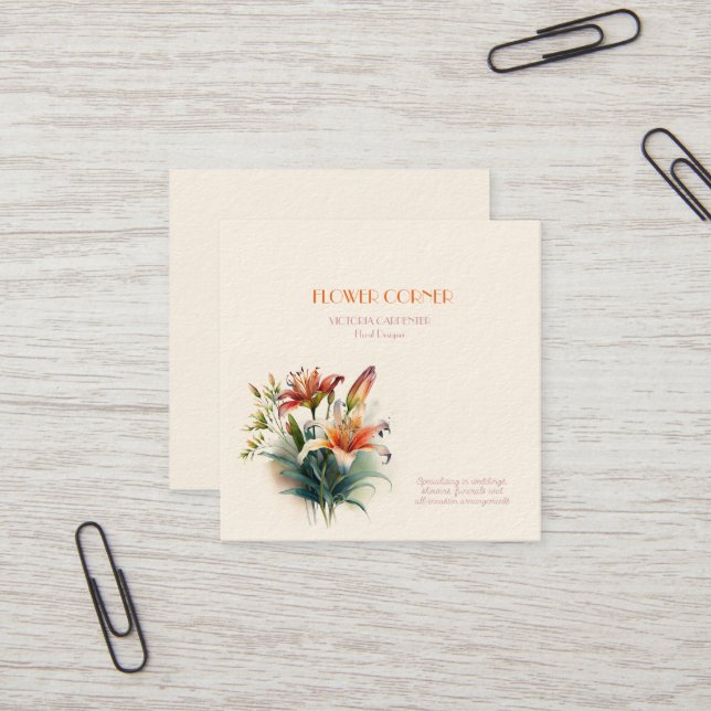 Tarjeta De Visita Cuadrada Florist Shop Lilies (Anverso/Reverso In Situ)
