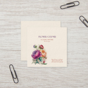 Tarjeta De Visita Cuadrada Florist Shop Peonies
