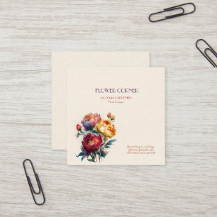 Tarjeta De Visita Cuadrada Florist Shop Peonies