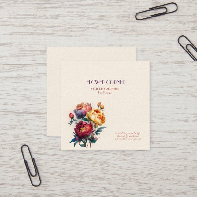 Tarjeta De Visita Cuadrada Florist Shop Peonies (Anverso/Reverso In Situ)