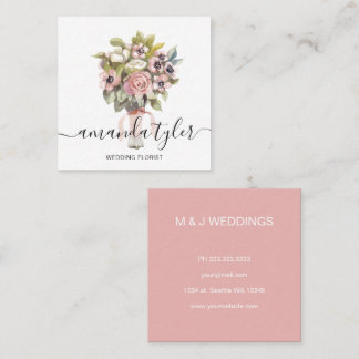 Tarjeta De Visita Cuadrada Florista de boda elegante floral acuarela