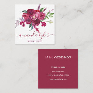 Tarjeta De Visita Cuadrada Florista de boda elegante floral acuarela