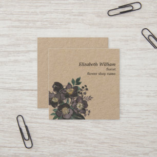 Tarjeta De Visita Cuadrada Florista de patrón floral de rosa oscura Kraft mod