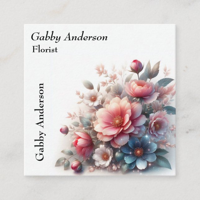 Tarjeta De Visita Cuadrada Floristería floral (Anverso)