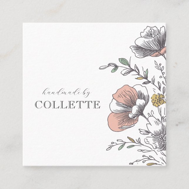Tarjeta De Visita Cuadrada Flower Logo Handmade By  (Anverso)