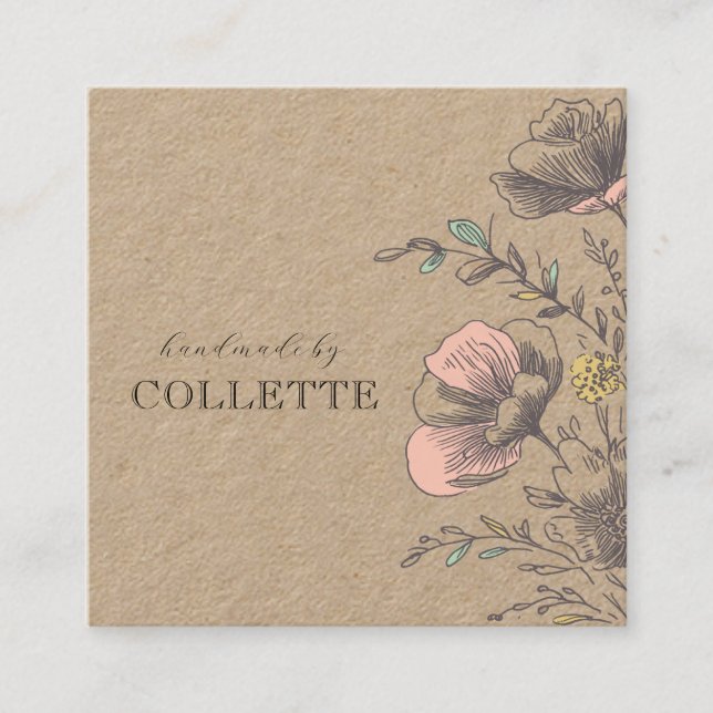 Tarjeta De Visita Cuadrada Flower Logo Handmade By Kraft (Anverso)