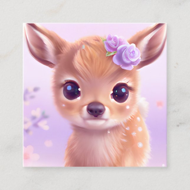 Tarjeta De Visita Cuadrada Fluffy Happy Baby Deer con Nariz de Marfil (Anverso)