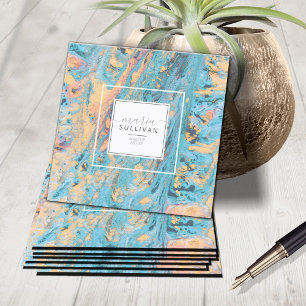 Tarjeta De Visita Cuadrada Flujo de pintura Resumen Textura Verde azulada/Ama