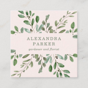 Tarjeta De Visita Cuadrada Foliage minimalista   Rubor Pink
