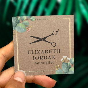 Tarjeta De Visita Cuadrada Follaje Kraft rústico del salón de belleza del