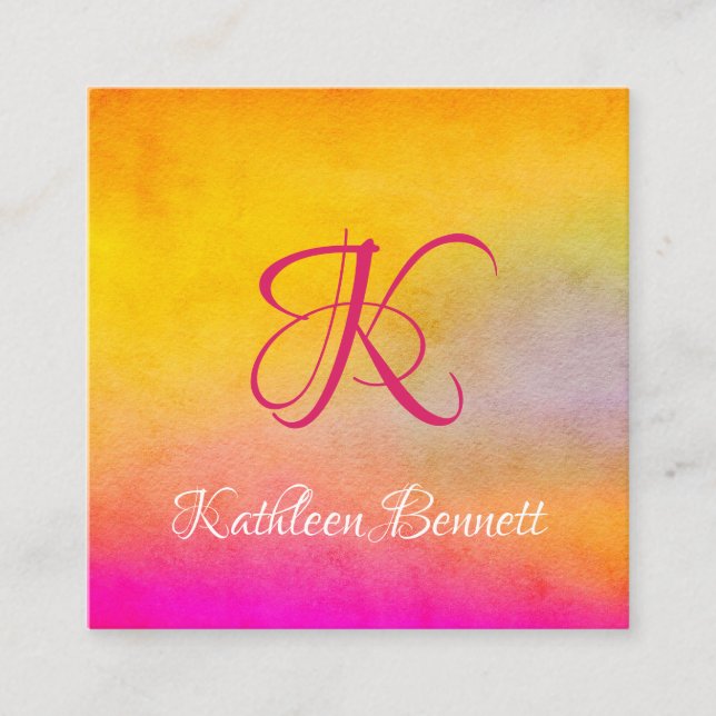 Tarjeta De Visita Cuadrada Fondo amarillo y rosado artístico del lavado de la (Anverso)