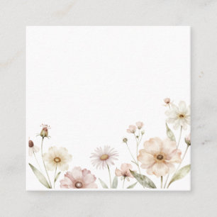 Tarjeta De Visita Cuadrada Fondo de Acuarela de Borde de Flor Silvestre Suave
