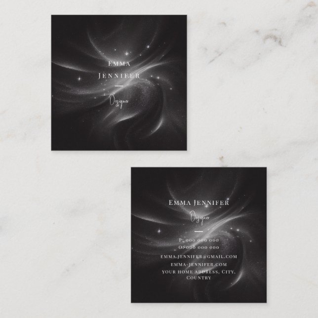 Tarjeta De Visita Cuadrada Fondo de purpurina suave y sutil negro (Anverso / Reverso)
