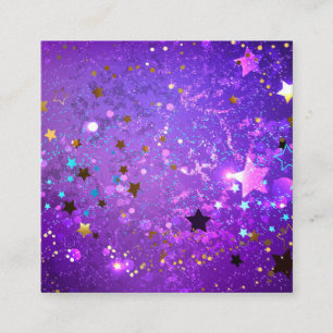 Tarjeta De Visita Cuadrada Fondo de Relieve metalizado púrpura con estrellas
