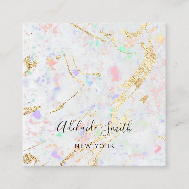 Tarjeta De Visita Cuadrada fondo de textura de gema blanco (Anverso)