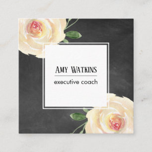 Tarjeta De Visita Cuadrada Fondo del tablero de Rosas marfileña rosa de color