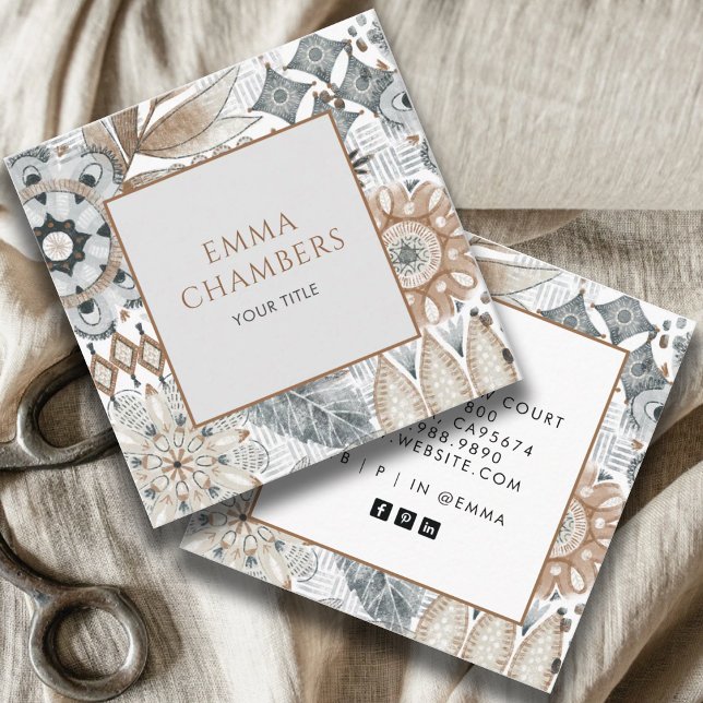 Tarjeta De Visita Cuadrada Formas de boho terrenal (Subido por el creador)