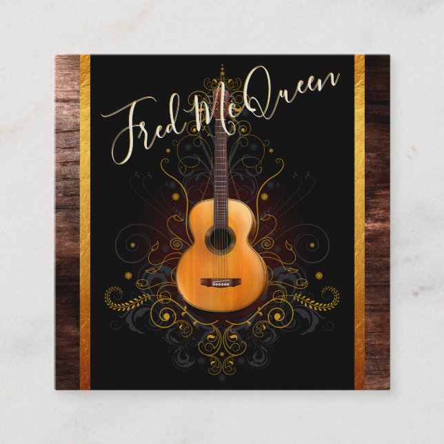 Tarjeta De Visita Cuadrada Foto acústica del guitarrista de la oscuridad el (Anverso)