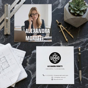 Tarjeta De Visita Cuadrada Foto Corporativa Minimalista Moderna en Blanco y N