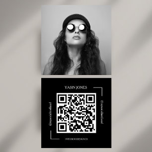Tarjeta De Visita Cuadrada Foto cuadrada social en blanco y negro con código
