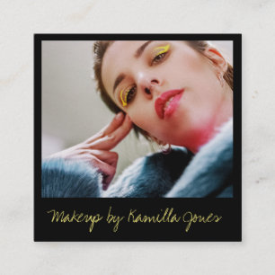 Tarjeta De Visita Cuadrada Foto de artista de maquillaje retro simple amarill
