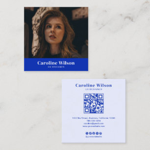 Tarjeta De Visita Cuadrada Foto de código QR profesional azul Minimalista mod