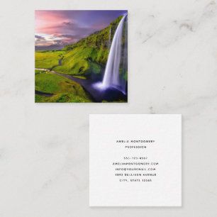 Tarjeta De Visita Cuadrada Foto de la cascada islandesa verde naturaleza