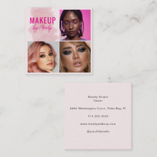 Tarjeta De Visita Cuadrada Foto de maquillaje con letra rosa