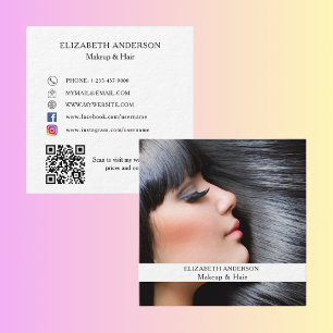 Tarjeta De Visita Cuadrada Foto de maquillaje de pelo código QR premium medio